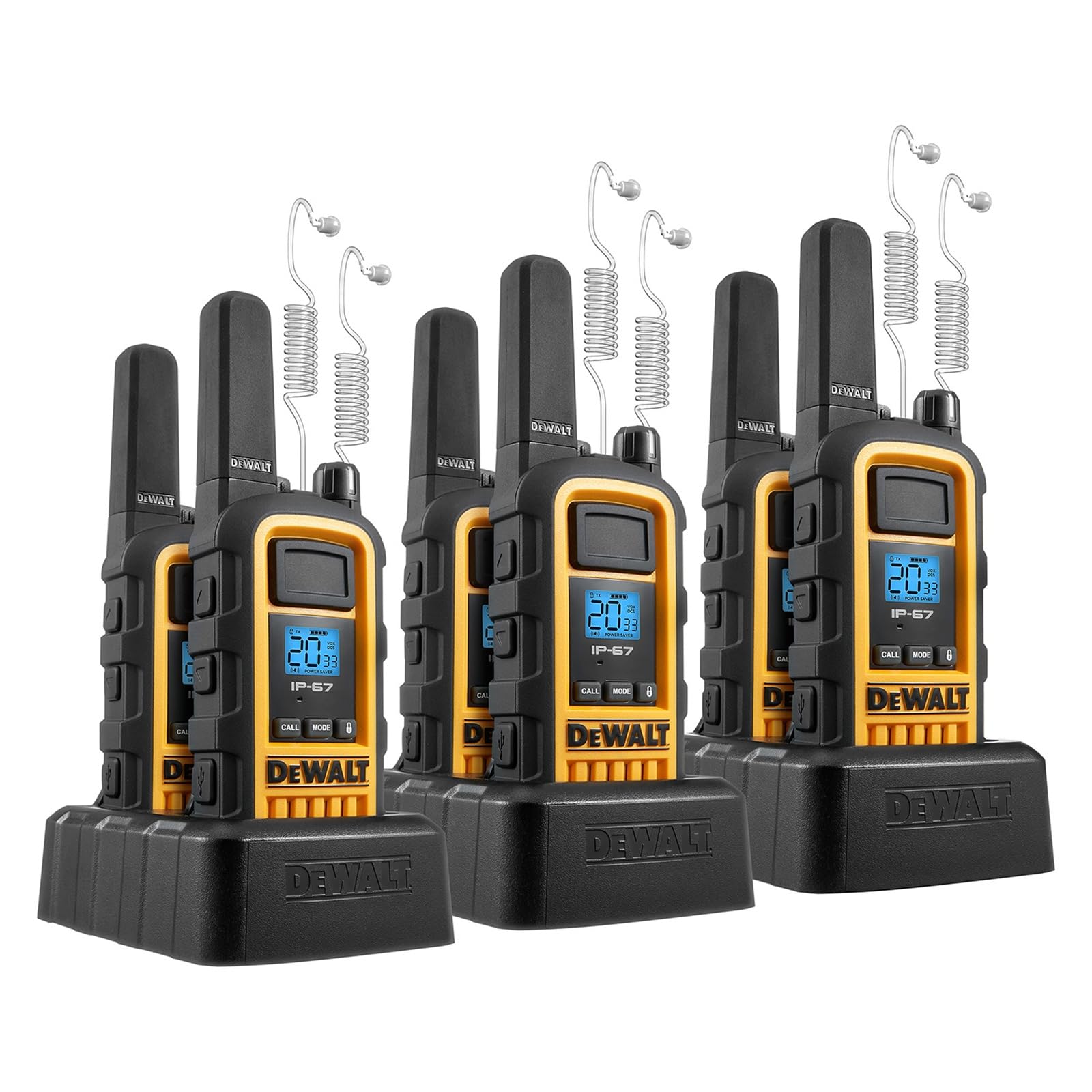 DEWALT DXFRS800 FRS Walkie Talkies, 2W, 6 Pack with 6 Headsets