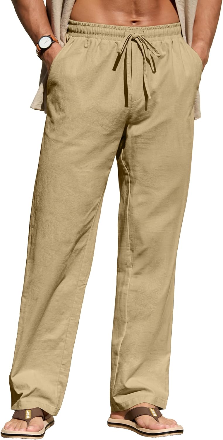 Sailwind Men's Casual Linen Pants Beach Summer Drawstring Elastic Waist Lightweight Pants - Image 4