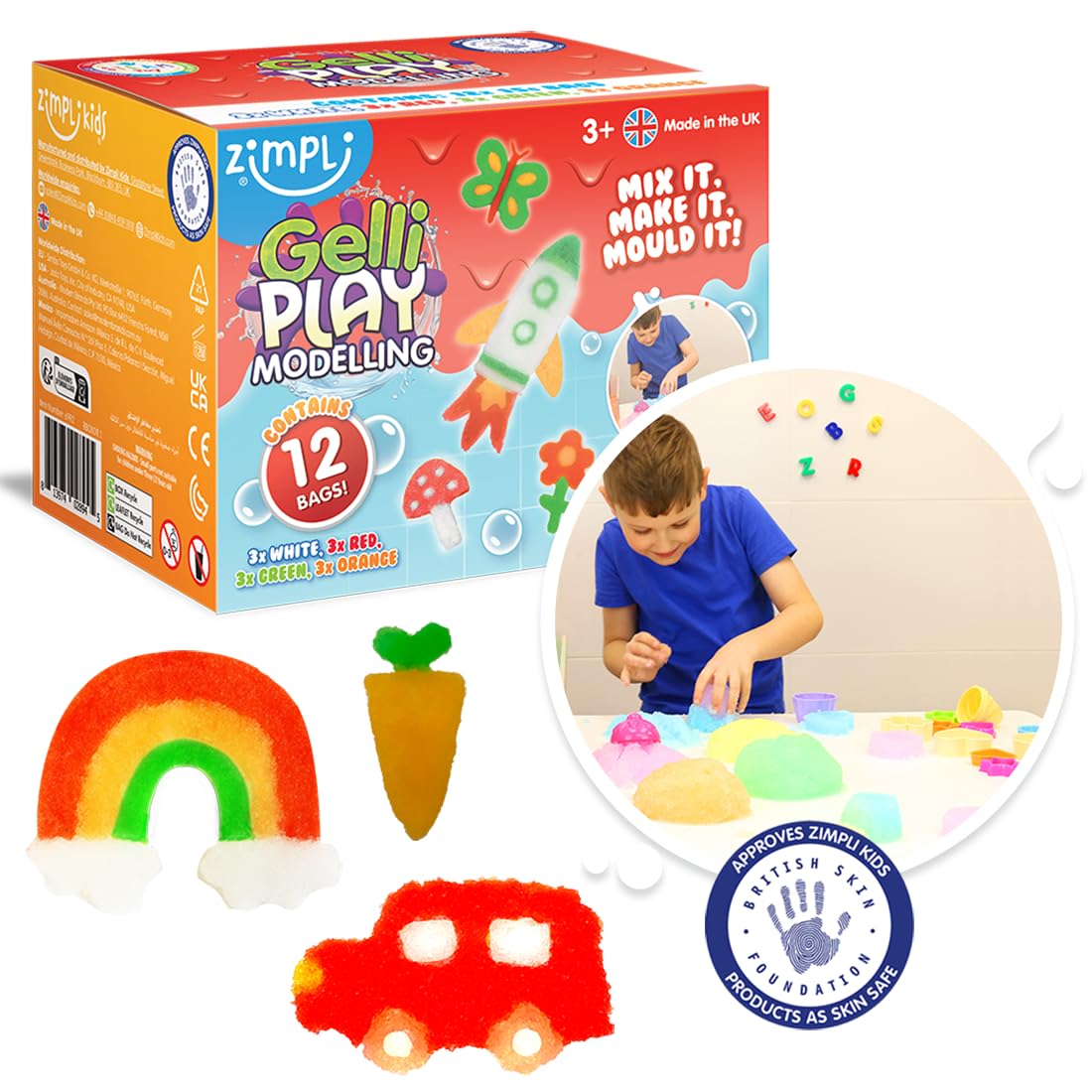 ZIMPLI - 12 Use Gelli Modelling Kit, Simply add water to create colourful, Magical Designs, Educational, Messy & Sensory DIY Arts & Crafts