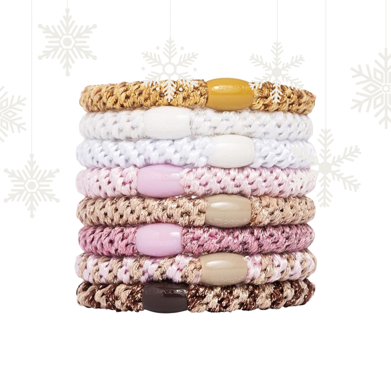Pink, White and Gold Hair Ties for Thick Hair, Grab & Go Ponytail Holders, 8 Pack, Cotton Candy, Thick No-Crease Bands with Strong Hold, Damage-Free Design, Soft Shimmer Mix | L. Erickson