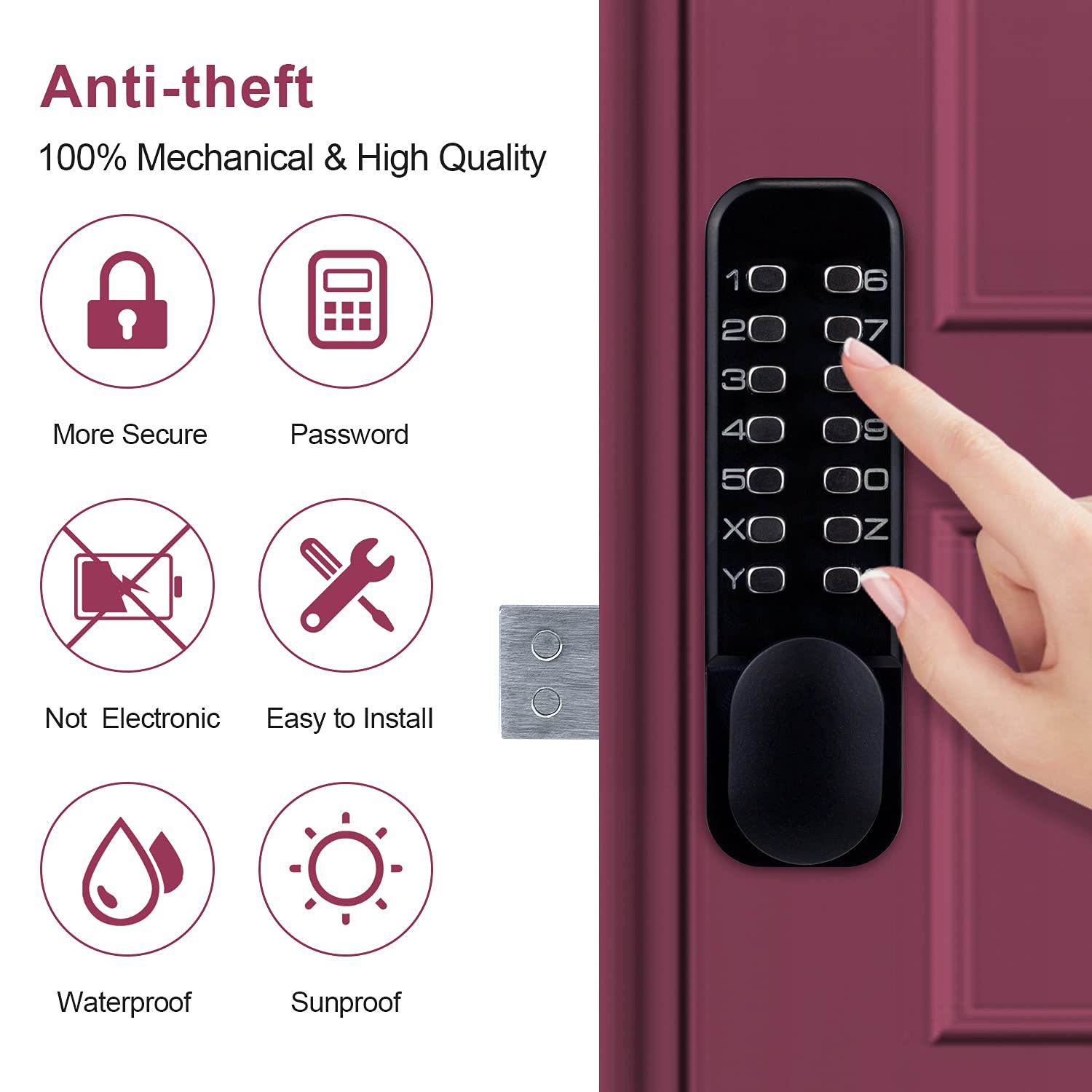 Stainless Steel 100 Mechanical Keyless Entry Door Lock with Keypads