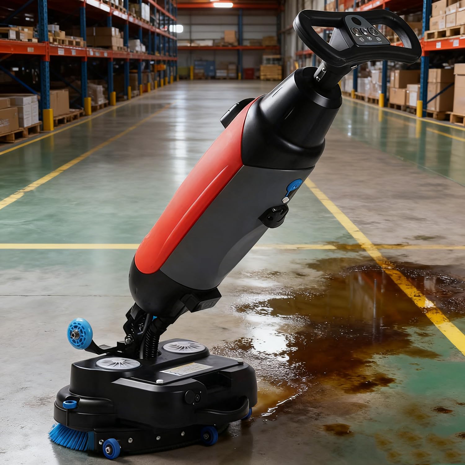 Qiang Fregadora de Pisos Comercial Eléctrica de Empuje Manual,Máquina 3 en 1 Lava,Seca y Pule,Cepillo Giratorio 16.9",1200 m²/h,para Suelos de Madera,Azulejo Red