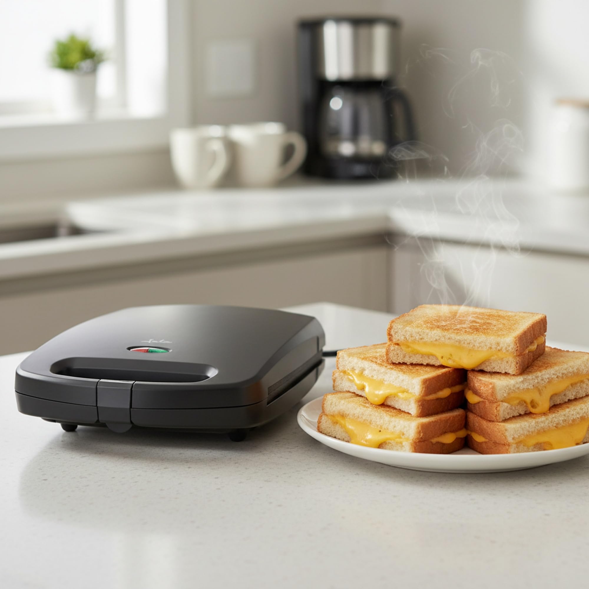 Jata SW546 Sandwichera con Placas Antiadherentes, 4 sándwiches enteros XXL, Sellado perfecto, Tostado rápido y uniforme, 1500 W, Fácil limpieza, Almacenaje vertical
