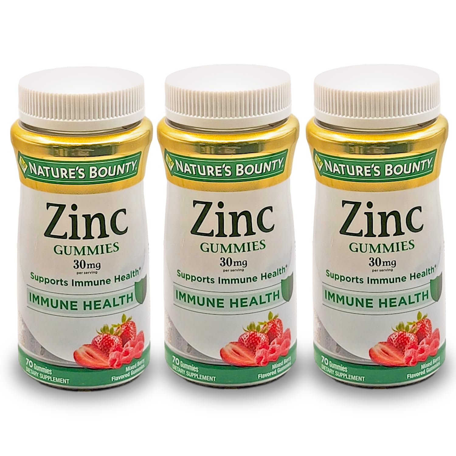 Nature's Bounty Zinc Gummies, Mixed Berry Flavored Gummies, Support Immune Health, (Pack of 3, 70 Gummies, 210 Total)