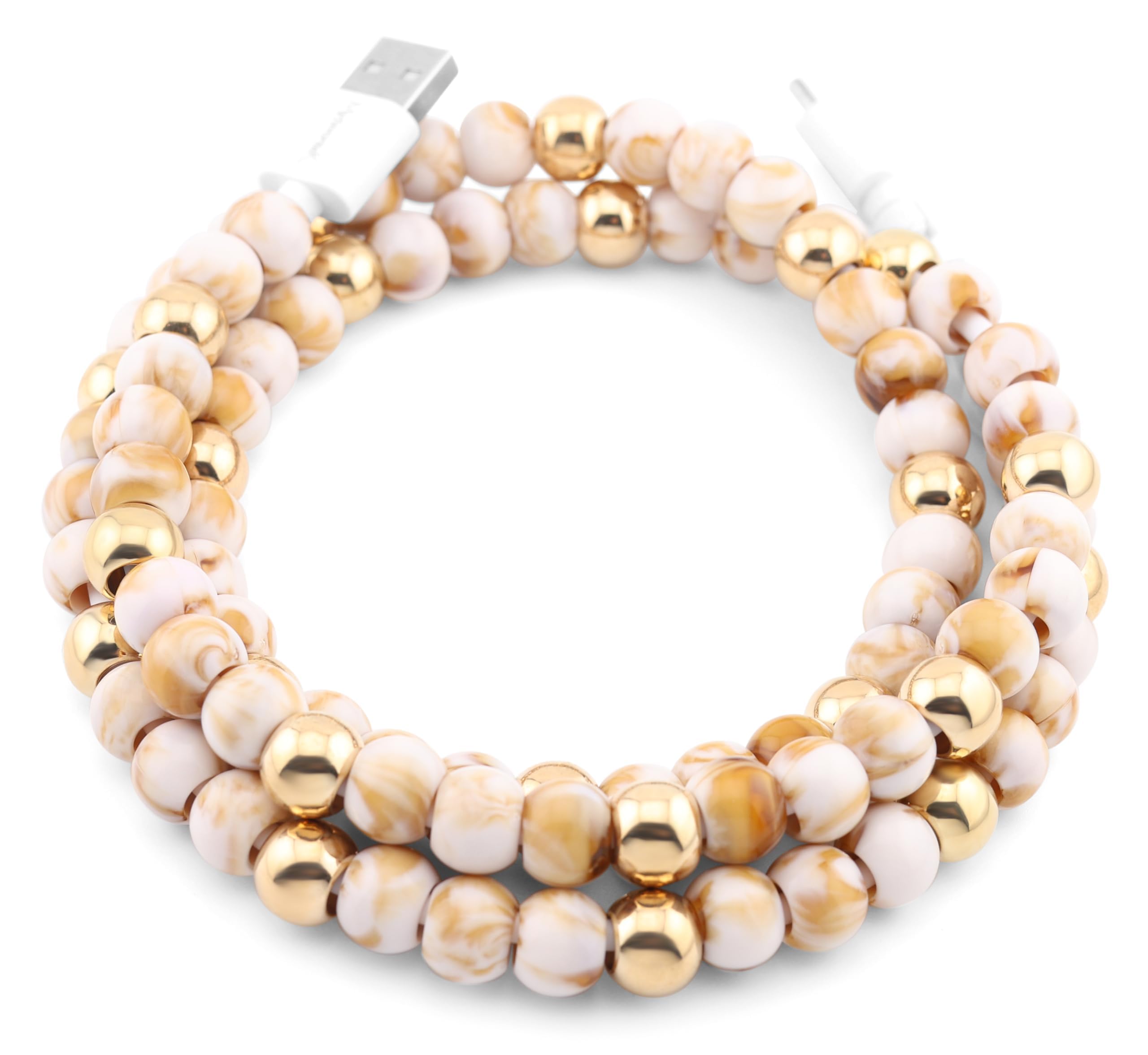 Elegante cavo di ricarica per telefono con perline colorate cavo di ricarica USB per smartphone (USB C a USB C, marmo e oro, 2 m)