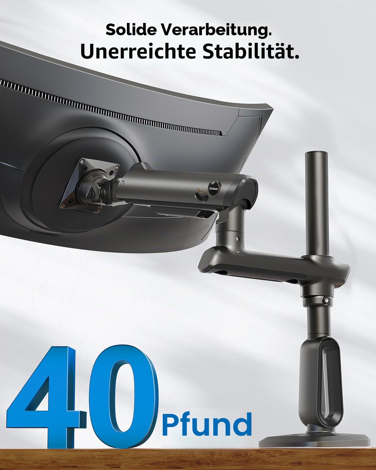 HUANUO Monitorhalterung für 49 Zoll Ultrawide-Bildschirme, Tragkraft 18 kg, verstellbare Bildschirmhalterung für Gaming mit Einer maximalen Höhe von 739 mm, VESA 75 x 75 100 x 100 mm