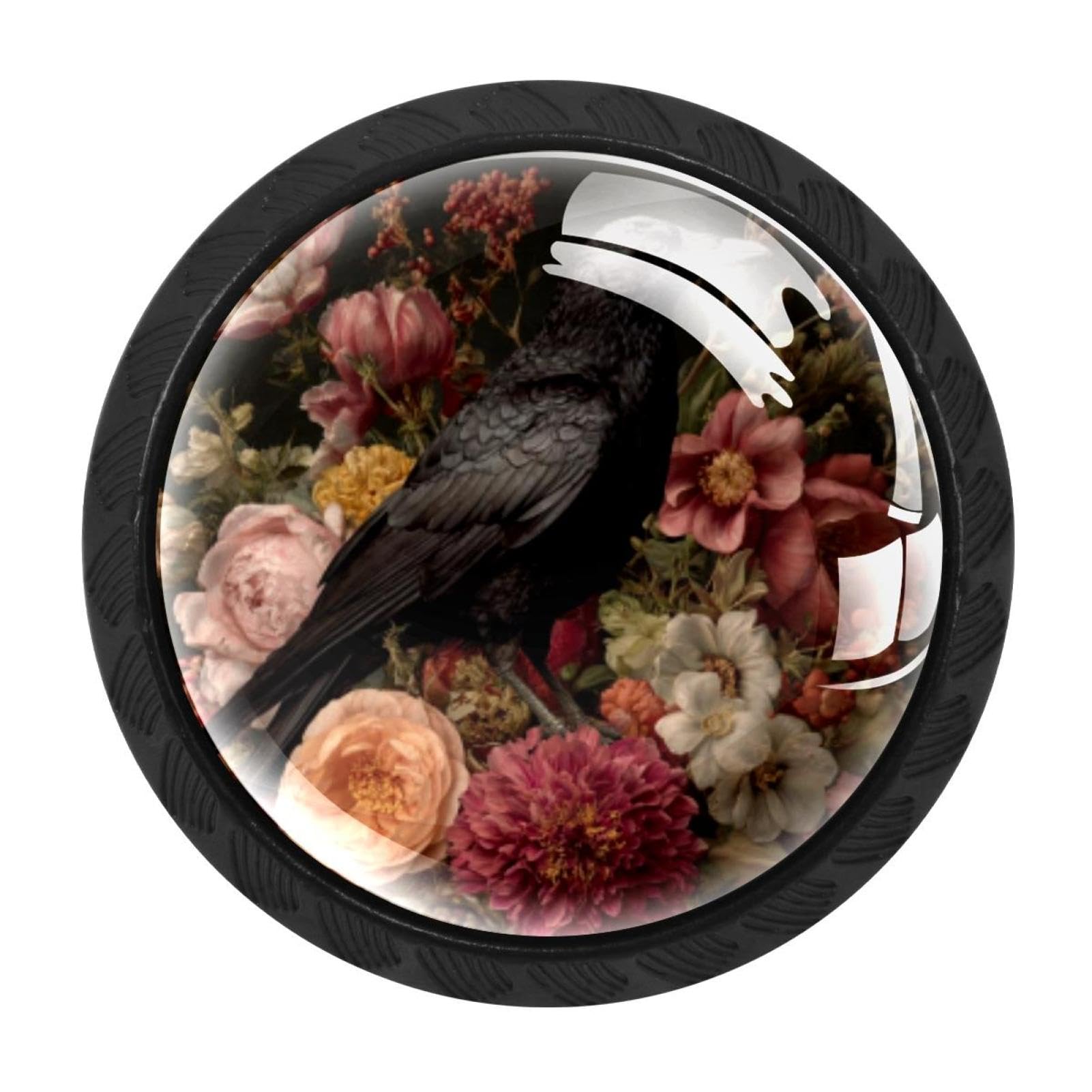 CHENZZZZ 4 PCS Crow Vintage Florals (2) Crystal Glass Cabinet Knob Drawer Pull Handle for Kitchen Cupboard Dresser Wardrobe etc