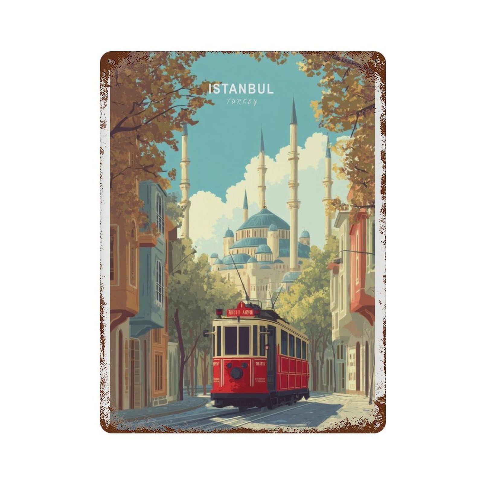 xiaoxiaoshen Istanbul Travel Turkey City Tram Historic Skyline Wall Decor Art Metal Tin Poster Modern Home Decor Art Home Bar Shop Decorations Vintage Sign 40x30cm