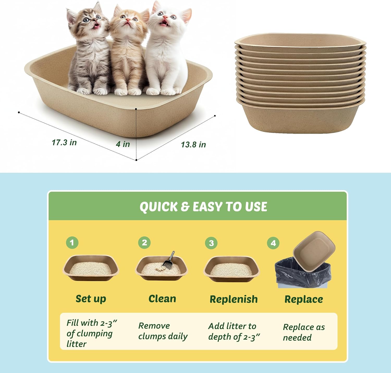 Disposable Cat Litter Box 12 Packs,Durable and Water Resistant，Portable for Travel and Home