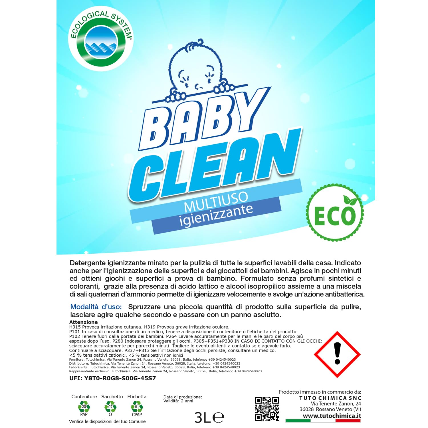 Igienizzante Superfici alla Spina 10Kg Bag in Box - ecological system -Baby Clean
