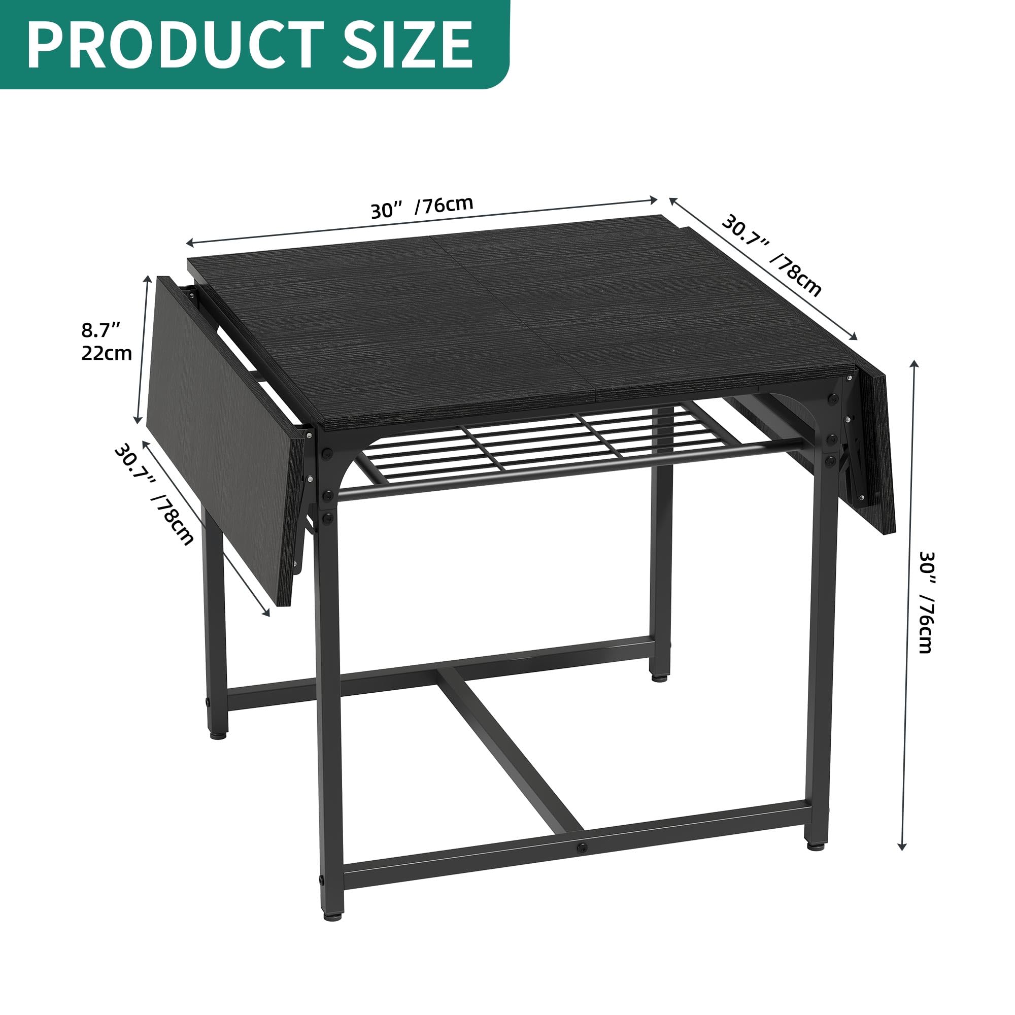YITAHOME klappbarer Esstisch, ausdehnbarer Drop Blatttisch mit Aufbewahrungshalter und 4 verstellbaren Beinen, Sitzplätze für 2-6 Personen, 120 x 78 x 75cm, schwarz