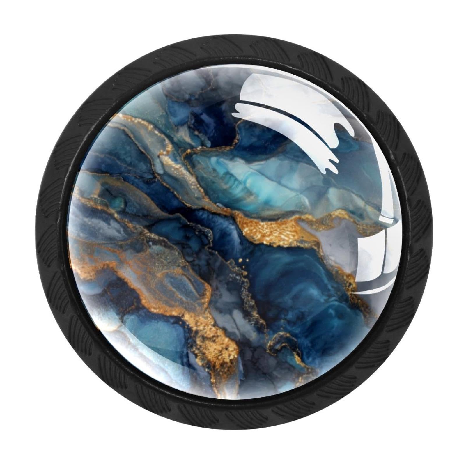 CHENZZZZ 4 Pieces Kitchen Cabinet Drawer Dresser Door Knobs Pulls Handles, Abstract Blue Gold Marble (3)