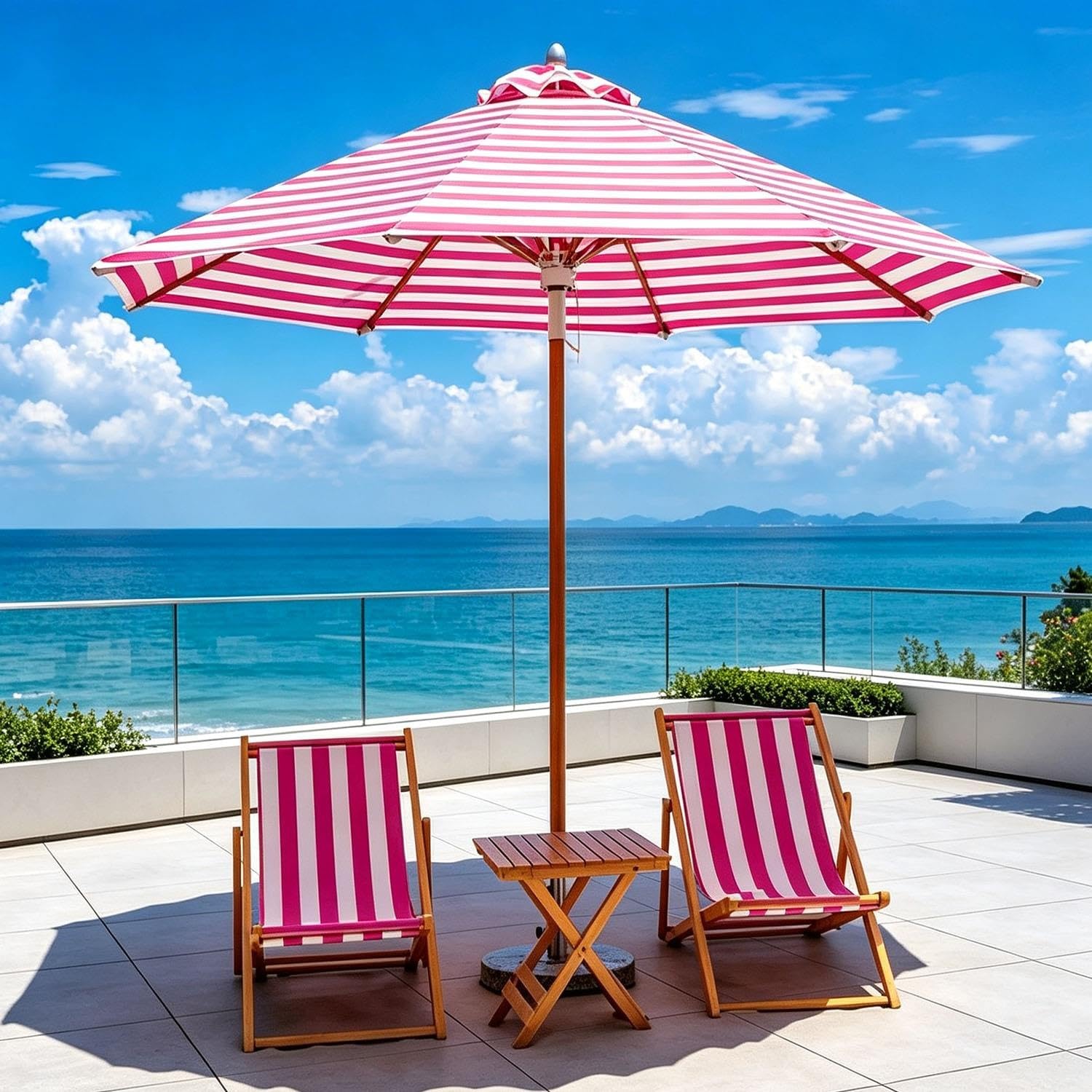 Drewniany parasol ogrodowy o średnicy 270 cm z 8 żebrami, parasol stołowy