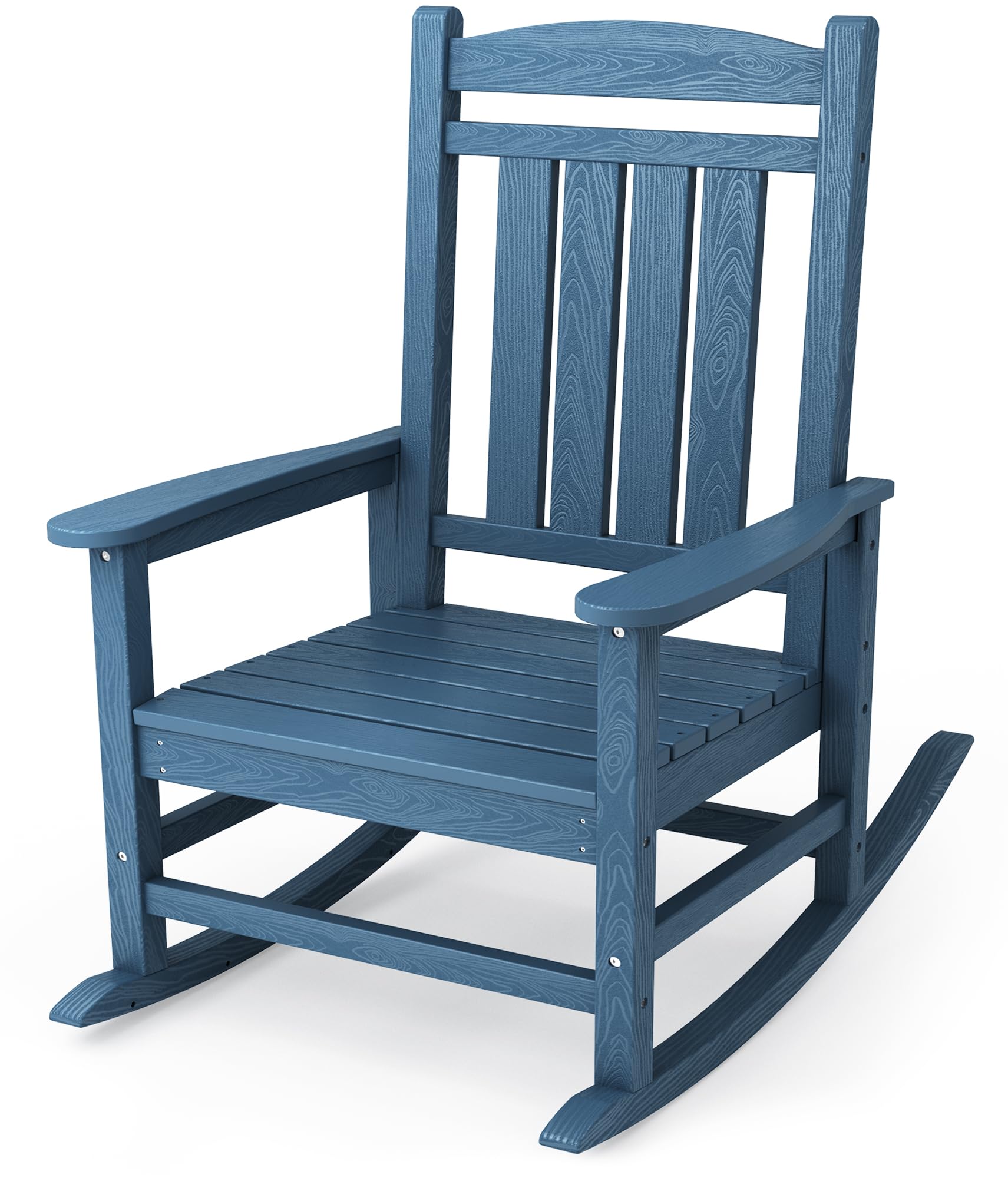 KINGYES HDPE Outdoor Rocking Chair, Widened Seat Patio Rocking Chair, Oversized All Weather Patio Rocker, Navy