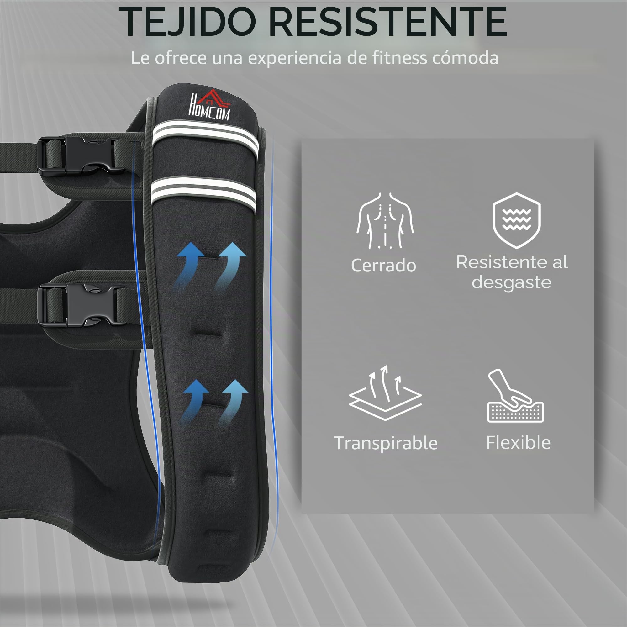 HOMCOM Chaleco lastrado 8KG para hombres y mujeres, correr, Negro | Correas ajustables, bolsillo, tiras reflectantes, cardio, entrenamiento de fuerza, ejercicio