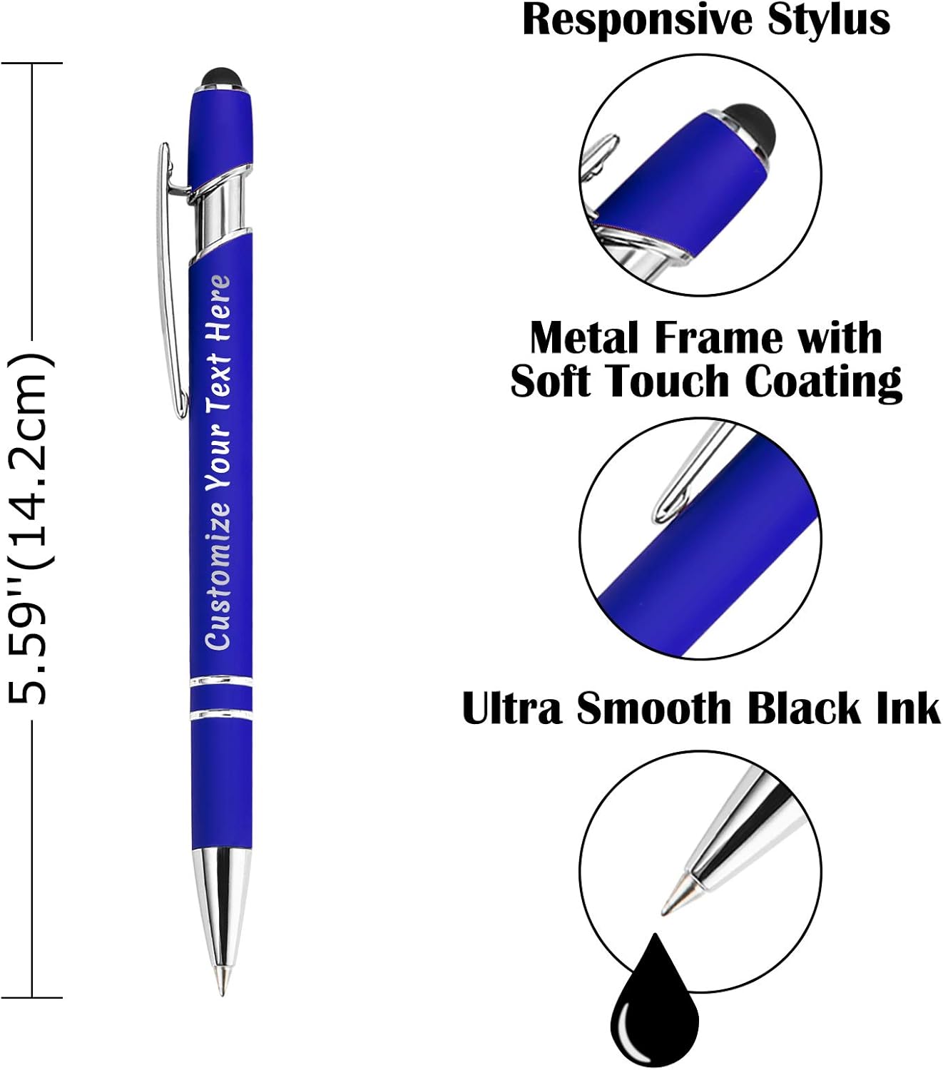 Aolun 36 Personalized Pens in Bulk with Stylus Engraved Custom Pens,Soft Touch Metal,Engraving Name,Logo or Message,Customized Gifts for Graduation,Birthday,Boss,Teacher,LightGreen