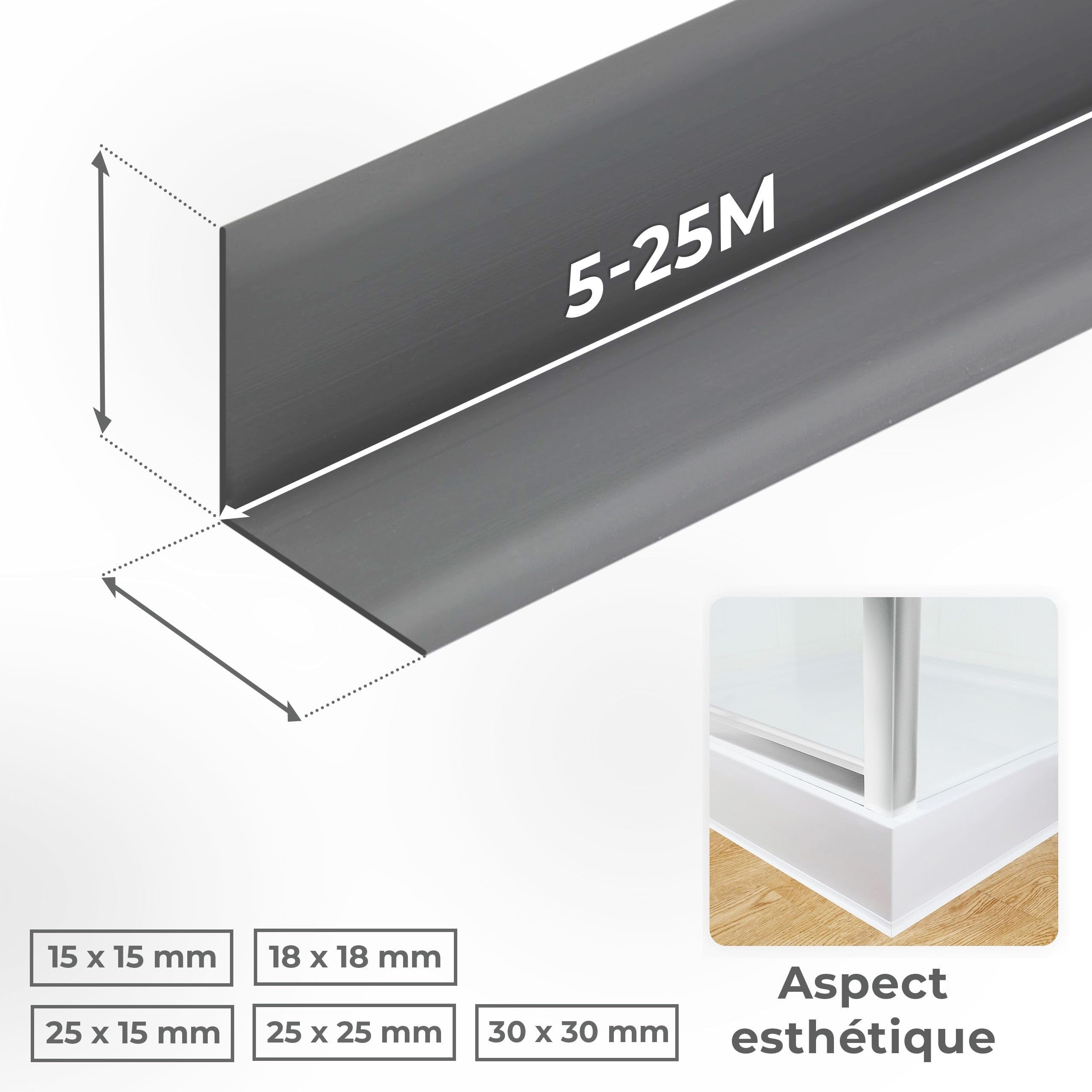 Quest Plinthe Souple Autoadhésive 15 x 15 mm Étanche - Blanc, 25 m
