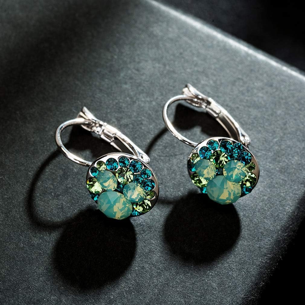 Multicolored Austrian Crystal Leverback Earrings for Women 14K Gold Plated Dangle Hoop Earrings Hypoallergenic Jewelry - Image 8