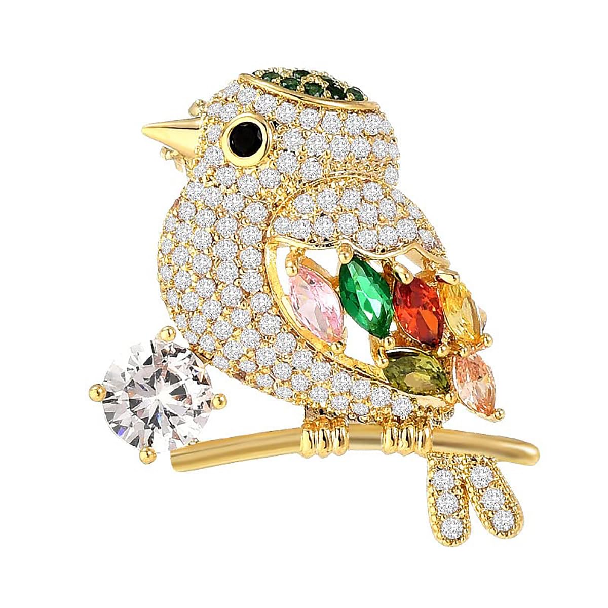 14K Gold Magpie Bird Brooch - Moissanite-Encrusted, Trendy Crystal Boutonniere on a Branch, Stylish Cardigan Accessory, Ideal Gift for Fashion Lovers