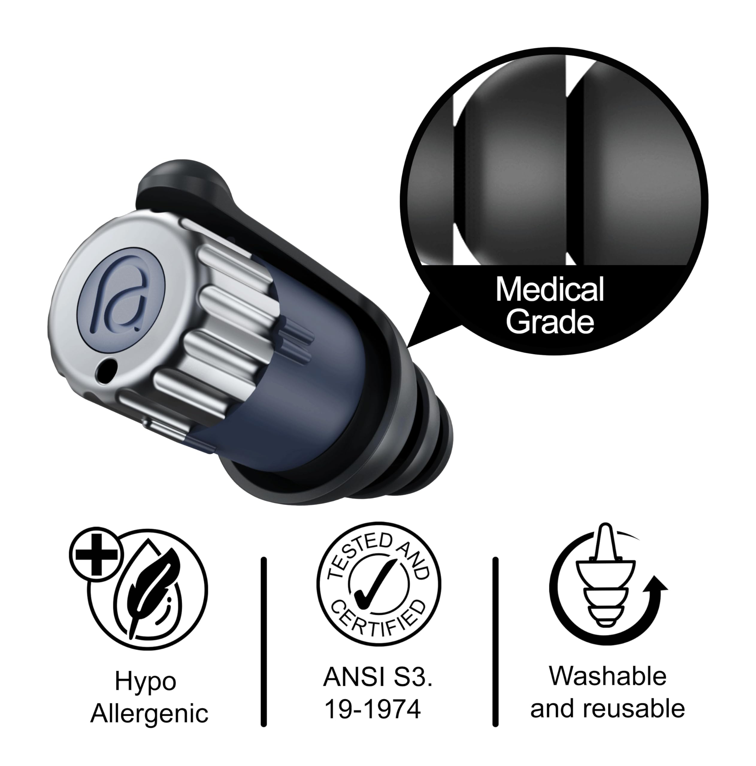 Mixx Tapones adaptables para los oídos, reducción de ruido personalizable para conciertos, viajes, trabajo y sueño, 3 modos de ruido (18 dB, 28 dB, abierto), reutilizables, lavables, silicona de grado