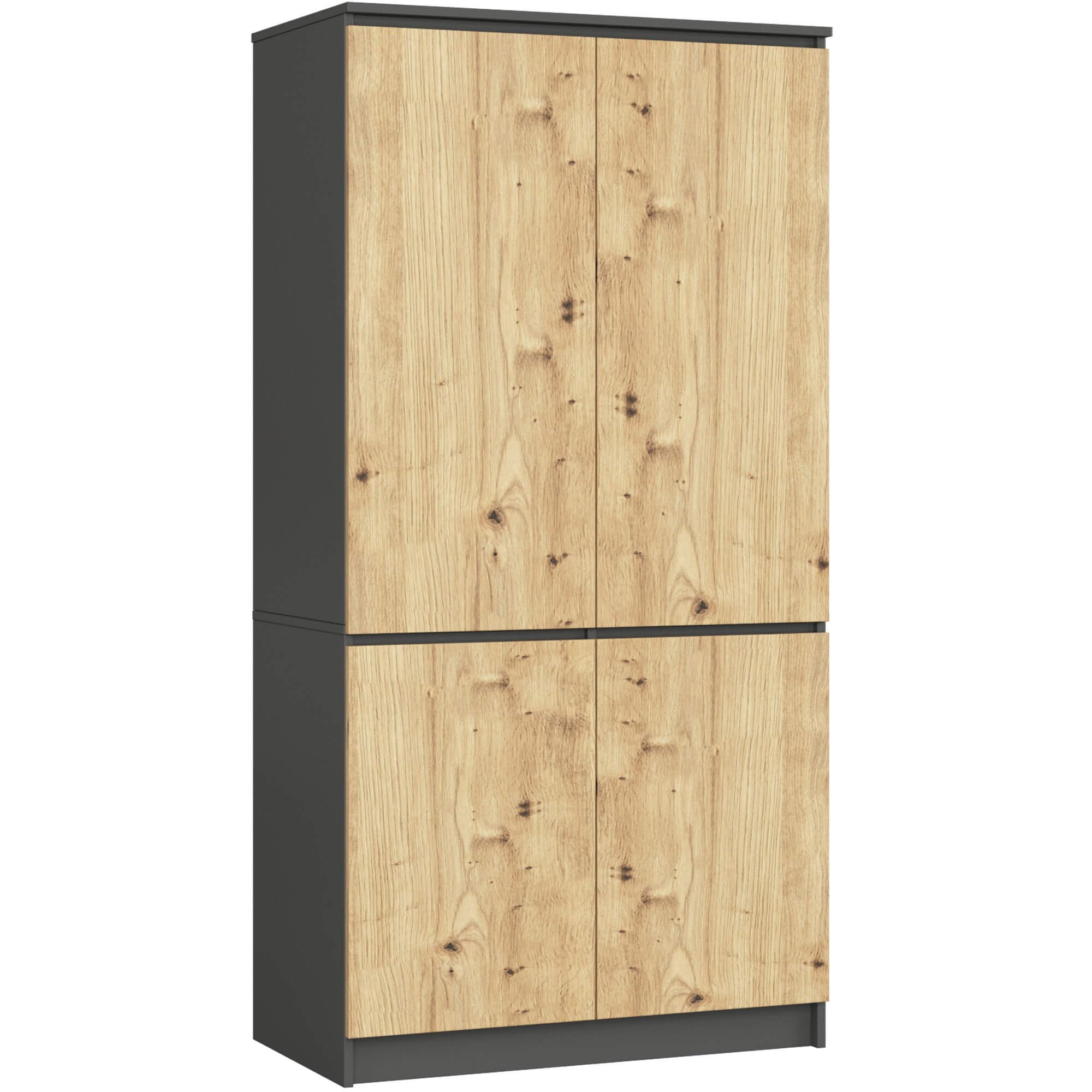Armario AKORD S90 Gris Grafito 90 cm 4 puertas frente en color Roble Artisan 90x51x180 cm