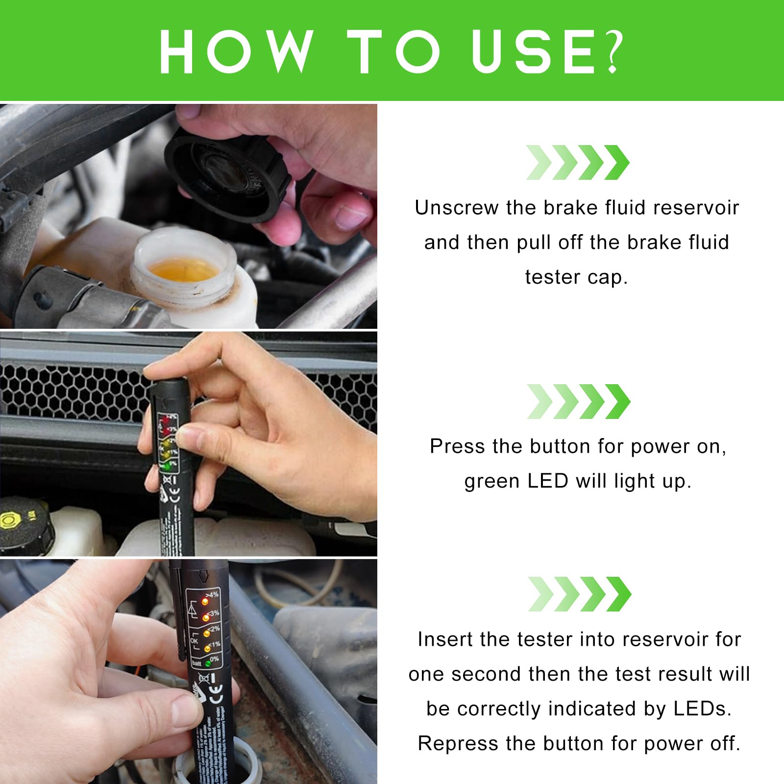 Penna tester liquido freni DOT 3 DOT 4 DOT 5.1 penna per test diagnostici per liquido freni, analizzatore di umidità dell'olio idraulico ad alta precisione con 5 indicatori LED
