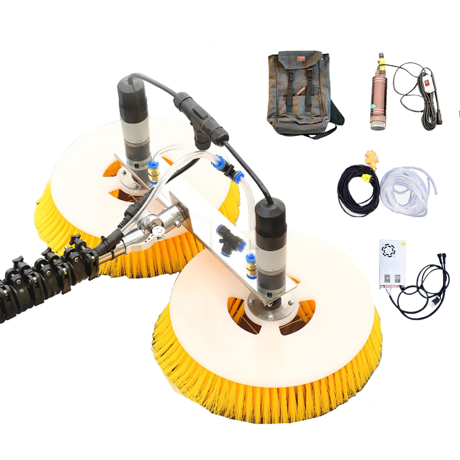 Generico Kit con Asta telescopica Regolabile con Alimentazione ad Acqua per la Pulizia di Pannelli solari, Spazzola Automatica a Doppia Testa per Una Manutenzione efficiente di finestre e Pannelli so