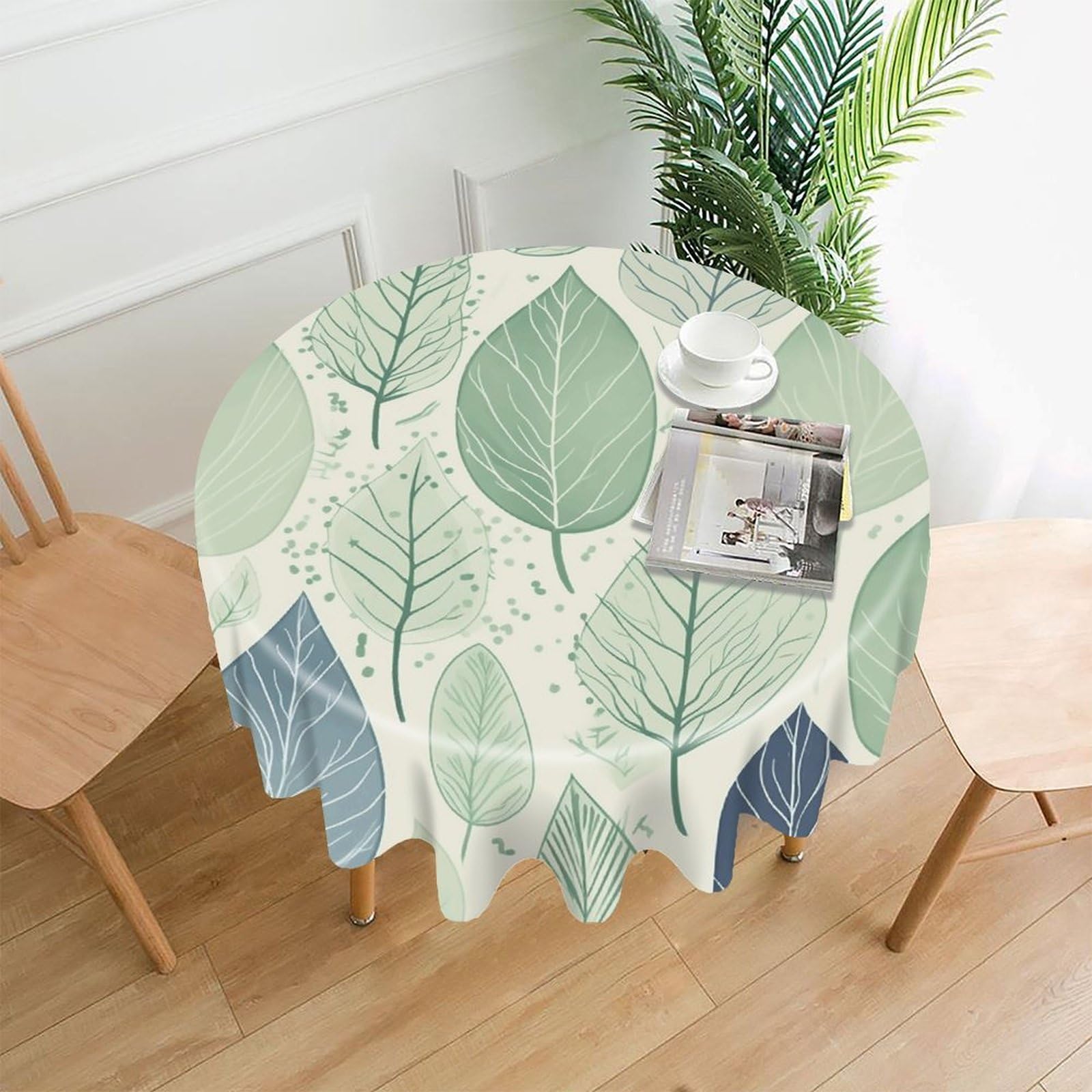 LZQPOEAS Plant Tree Leaf Tablecloth Decorative Round Table Cloth Wrinkle Resistant Round Tablecloth Washable Circle Table Cover for Kitchen Dining Party Wedding Camping 60 Inch