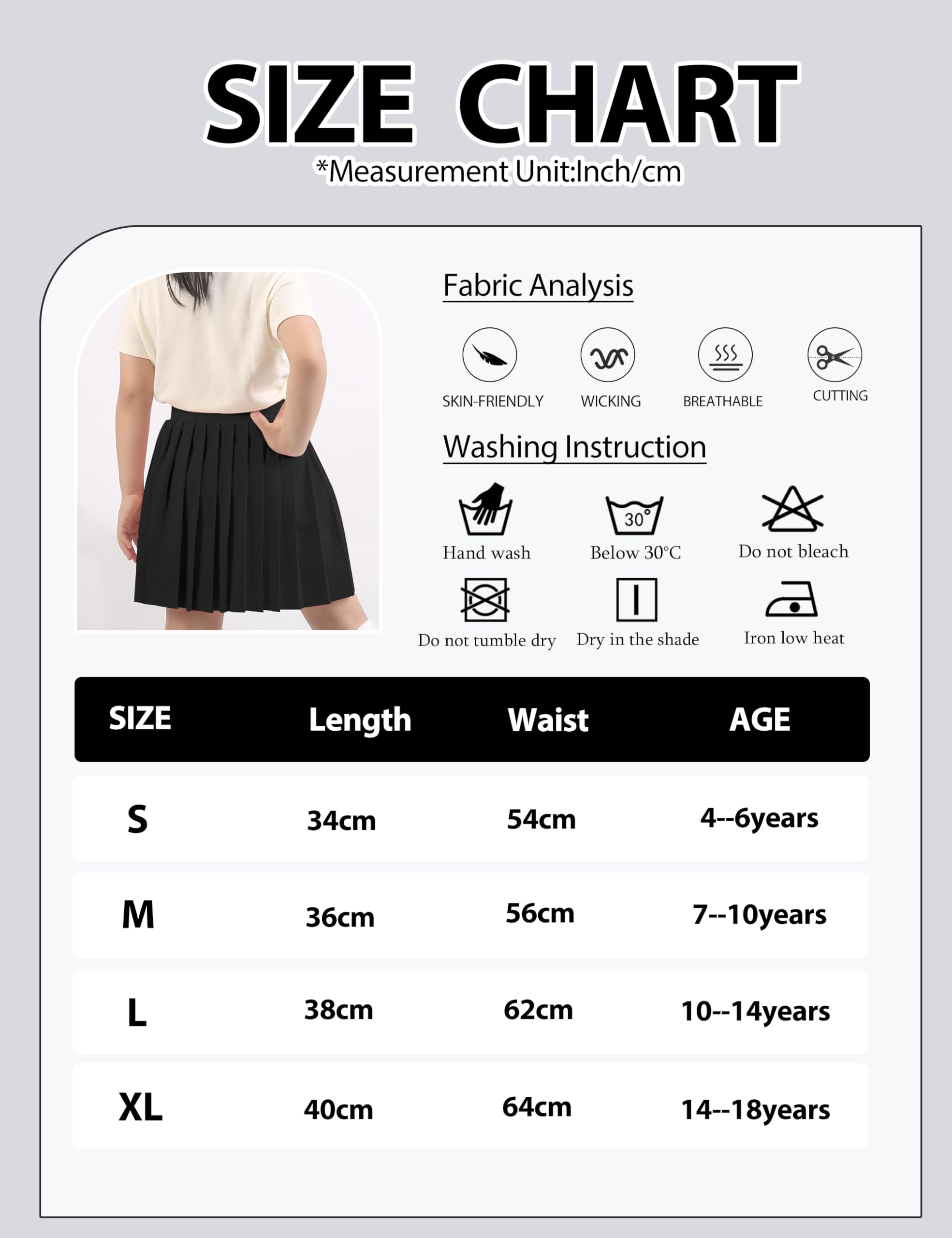 Mini Jupe pour Fille, Jupe plissée avec Short intégré, Jupe-Short d'uniforme Scolaire pour Fille avec 2 Poches latérales, Taille élastique Jupes Noires