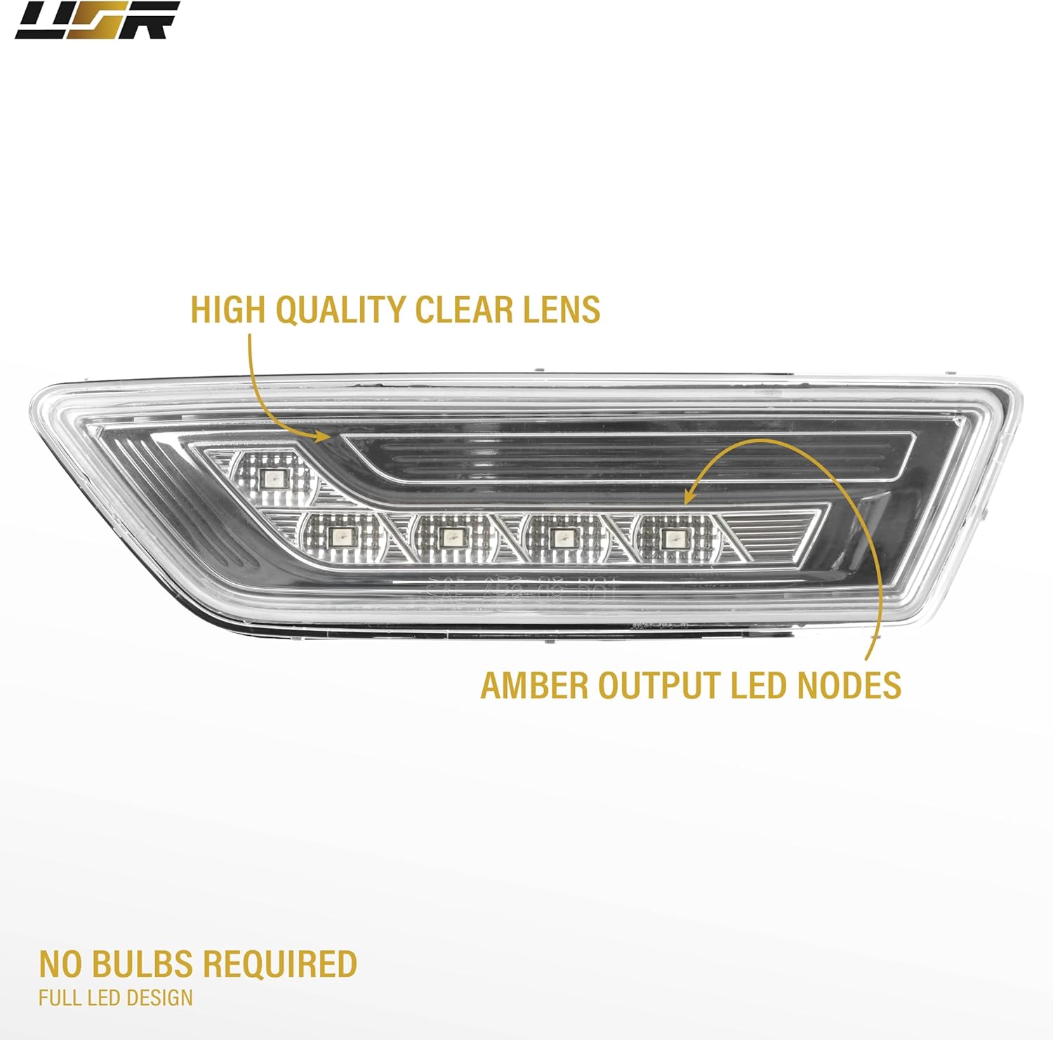 USR 12-14 W218 Front Side Marker Light – Bumper Parking Lamps (Left + Right) Pair - Compatible with 2012-2014 Mercedes-Benz CLS Class (CRYSTAL CLEAR LENS with AMBER LED) – Does Not fit AMG