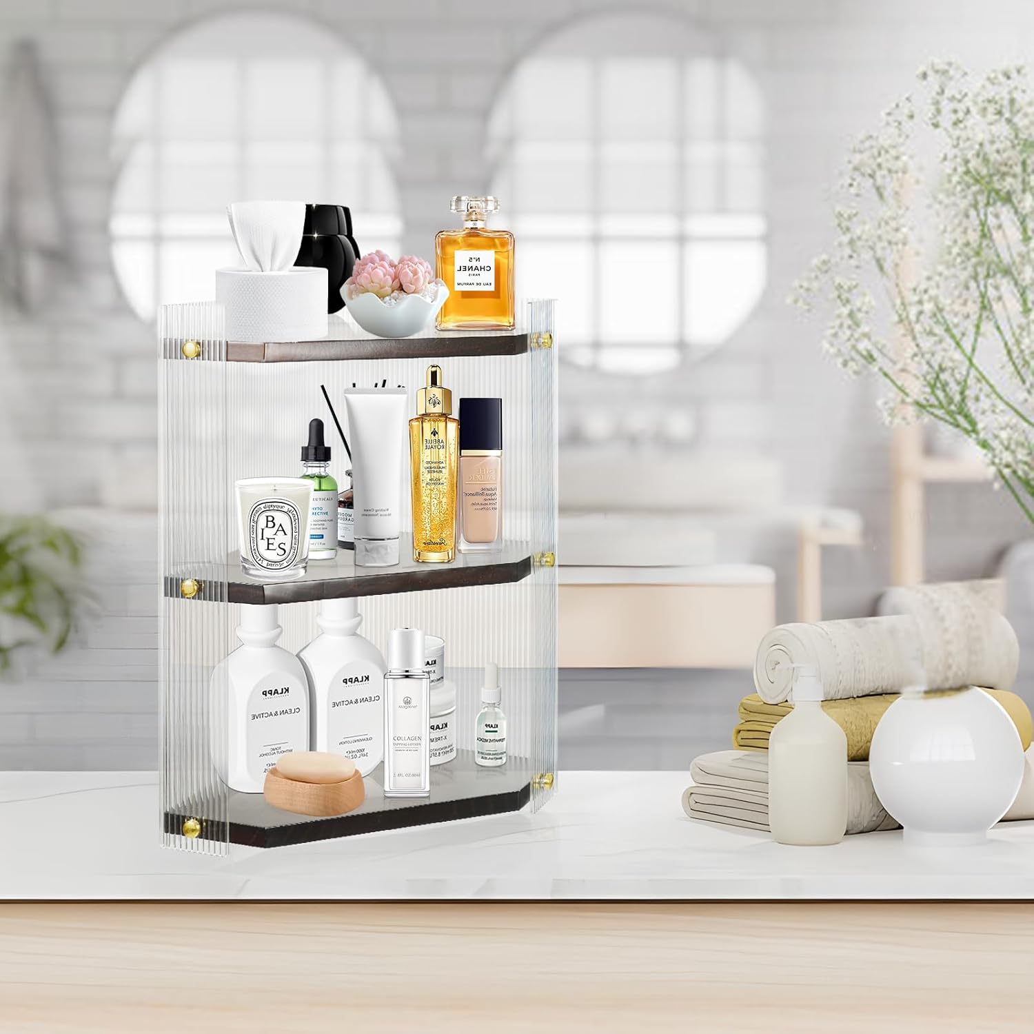 Bathroom Organizer Countertop - 3 Tier Bathroom Counter Organizer Shelf, Skincare Organizer Countertop, Multi-Functional Acrylic Organizer in Vanity Dresser Bathroom