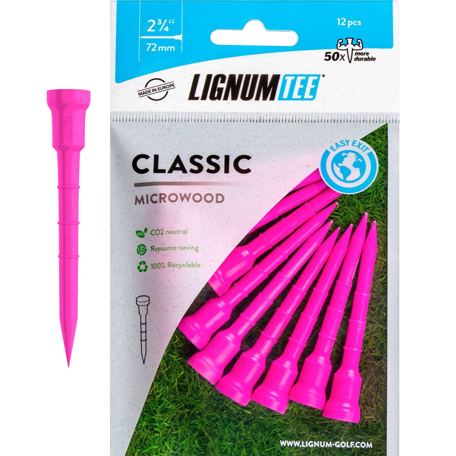 LIGNUM 50x More Durable Microwood Golf Tees 2 3/4 Inch - 72mm / Adjustable Golf Tee/Innovative Wood Fiber and Natural Adhesives/Golf Tee, Golf Tees 2 3/4, Tees Golf, Golf Ball Tees / 12pcs