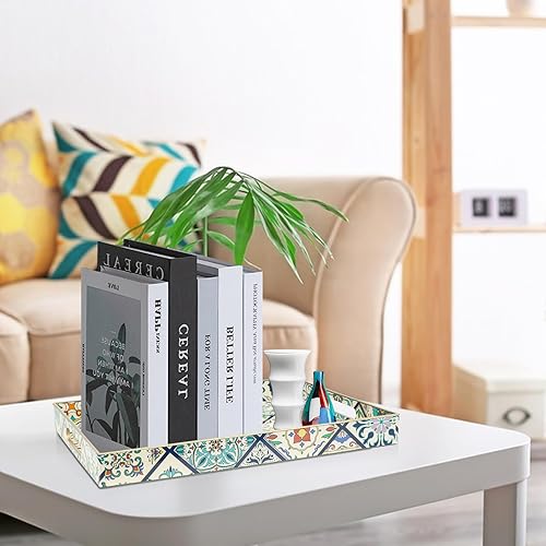 Miniatura 21 de Gifturbo Bandeja de servir color verde azulado, bandejas rectangulares con asas, bandeja decorativa de plástico para mesa auxiliar, sala de estar