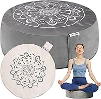 Hihealer Tibetan Meditation Cushion Velvet Cover Buckwheat Fill - Large 16x16 Inch Floor Pillow for Yoga Adults Women Moms