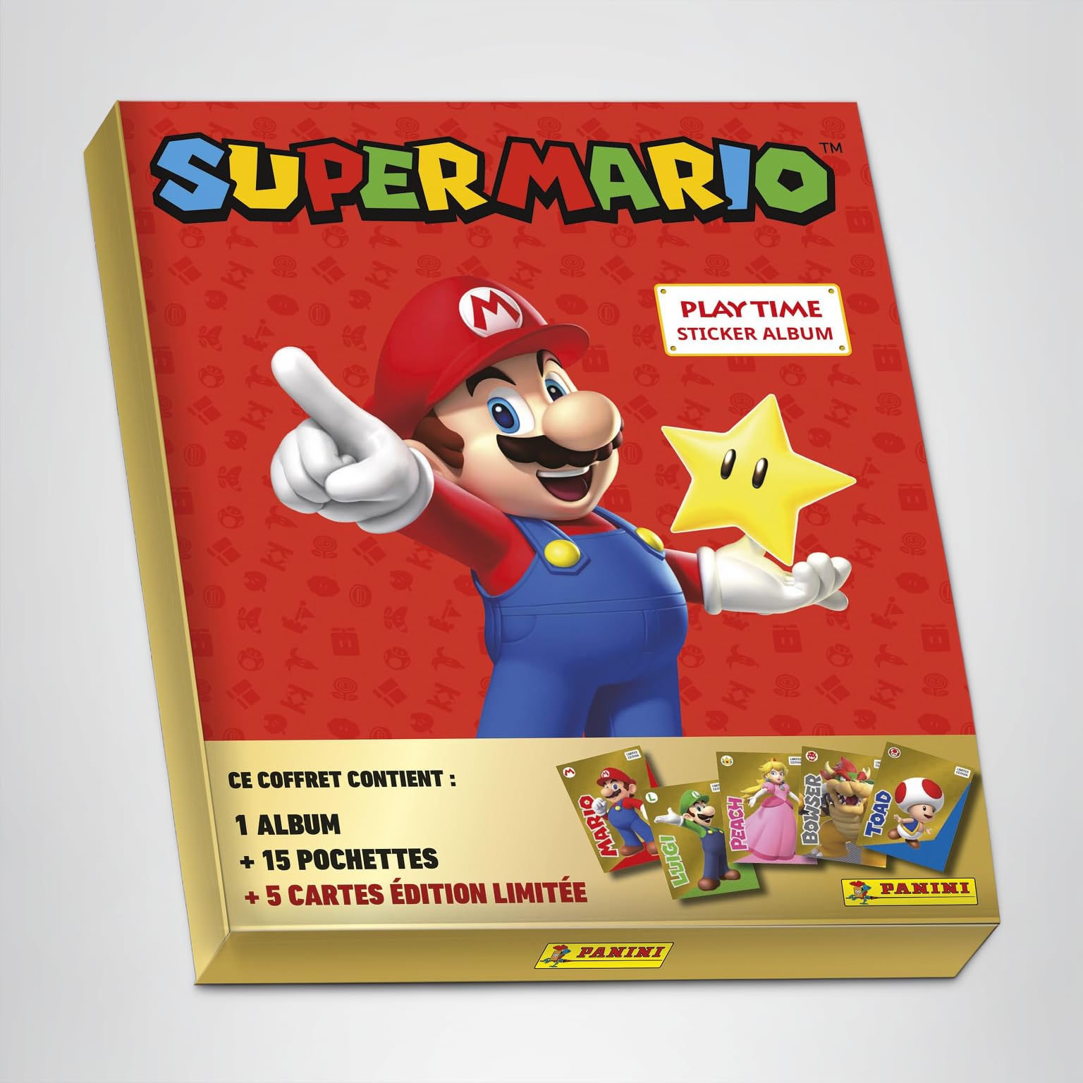 ALBUM SUPER MARIO PANINI 2023 2 pochette + carte MARIO doré N° 144 RARE nintendo EUR 19,99