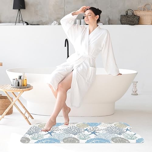 Miniatura 7 de Sea Shells - Tapete de baño antideslizante con diseño de conchas marinas coralinas, estrellas de mar, 40 x 16 pulgadas, extra larga, para bañera,