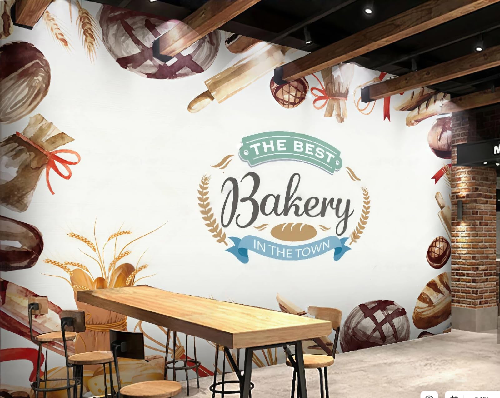 XDOUBAO Wallpaper Hand-Painted Delicious Bread Baking Theme Dessert Shop Afternoon Tea Western Restaurant Background Wall Wallpaper Coffee Shop Mural,3D,300x210cm