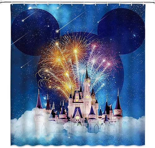 Cortinas de ducha de castillo de fantasía de color de fuegos artificiales, castillo de ensueño, decoración de baño, juego de cortinas de tela de