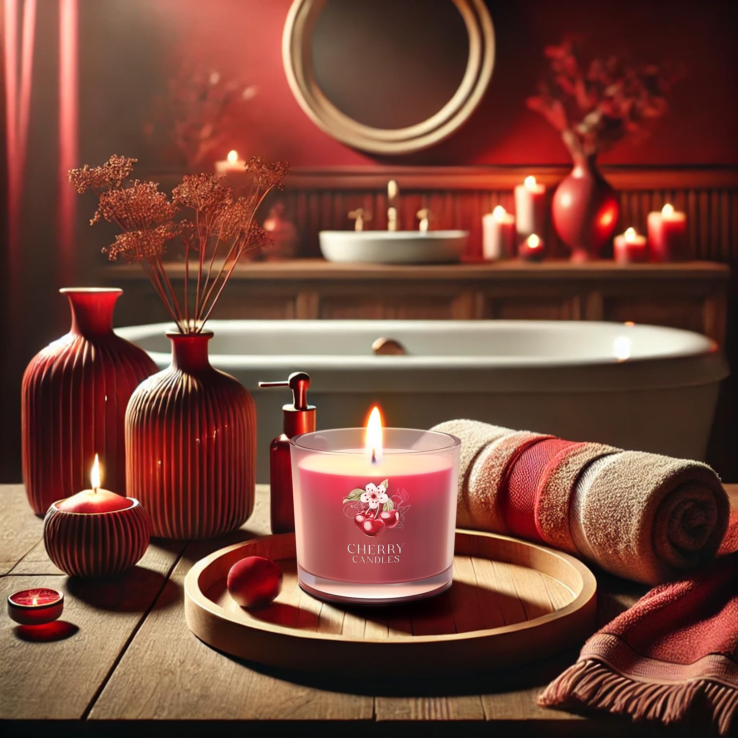 CHILLFLAME Bougie Cerise - Coffret de bougies parfumées pour femmes, coffret de 3 bougies votives, cadeau d'anniversaire pour femmes/hommes (rouge, 200g)