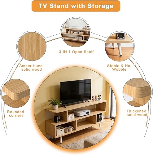 Miniatura 6 de Lightdot Soporte de TV para televisores de hasta 45 pulgadas, moderno centro de entretenimiento con 3 estantes de almacenamiento abiertos, mesa