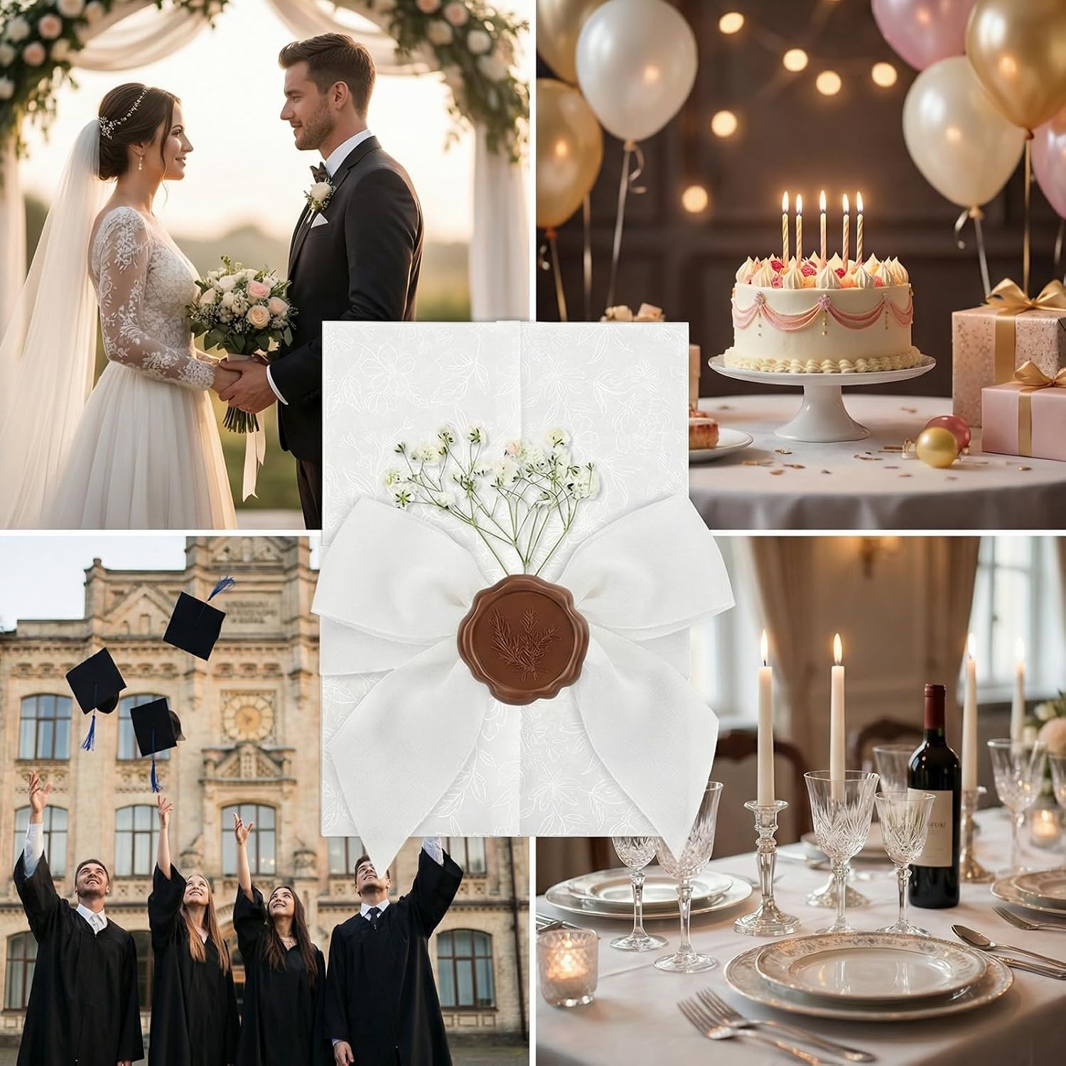 50 Sets Wedding Invitation Kit for 5x7 Invitations Floral Vellum Wedding Envelopes Set Includ Chiffon Ribbon,Dried Gypsophila & Silver Wax Seal Stickers for Wedding DIY Craft