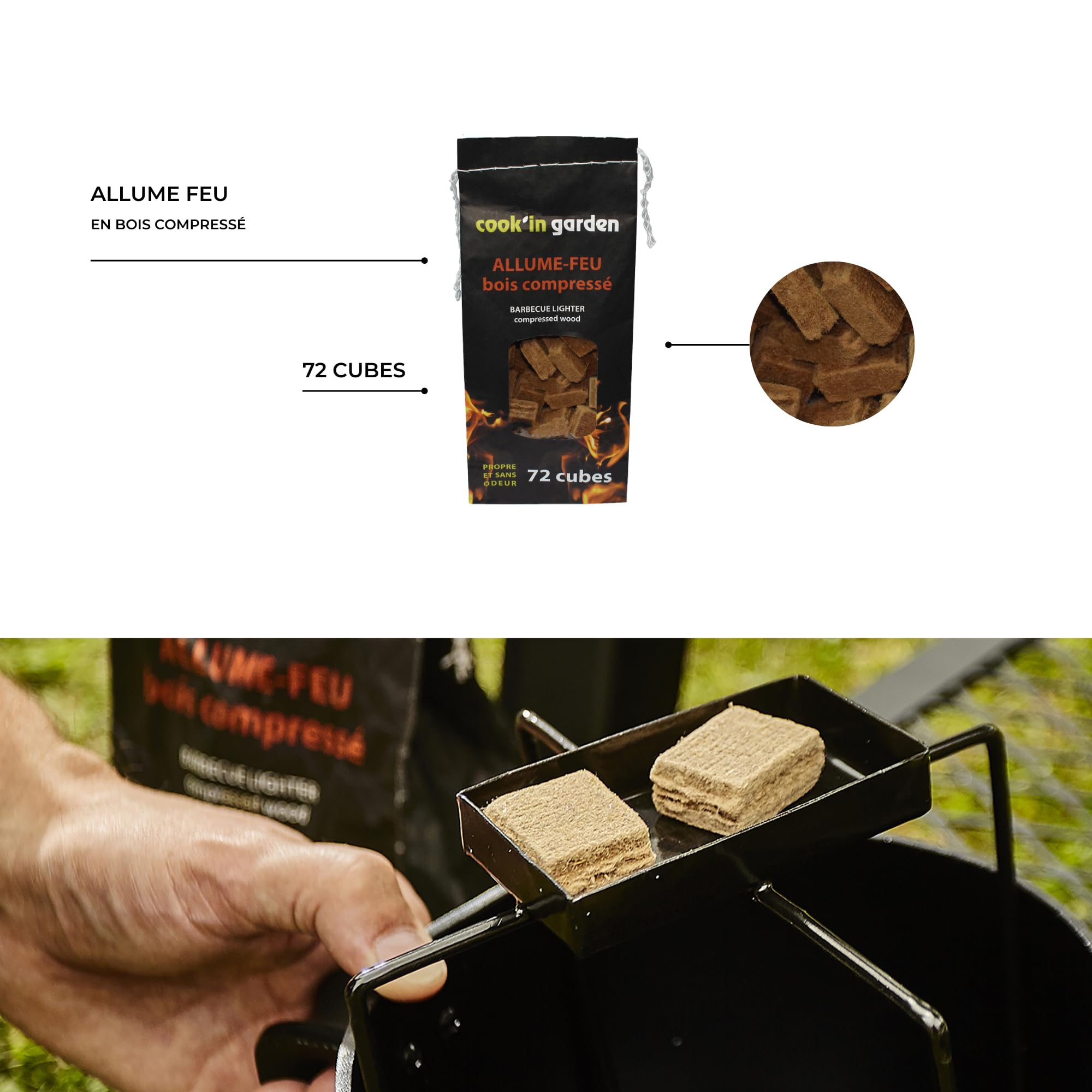 Cook’in Garden Allume-Feu Bois Compressé 72 Cubes 100% Naturels pour Barbecue Cheminée Brasero