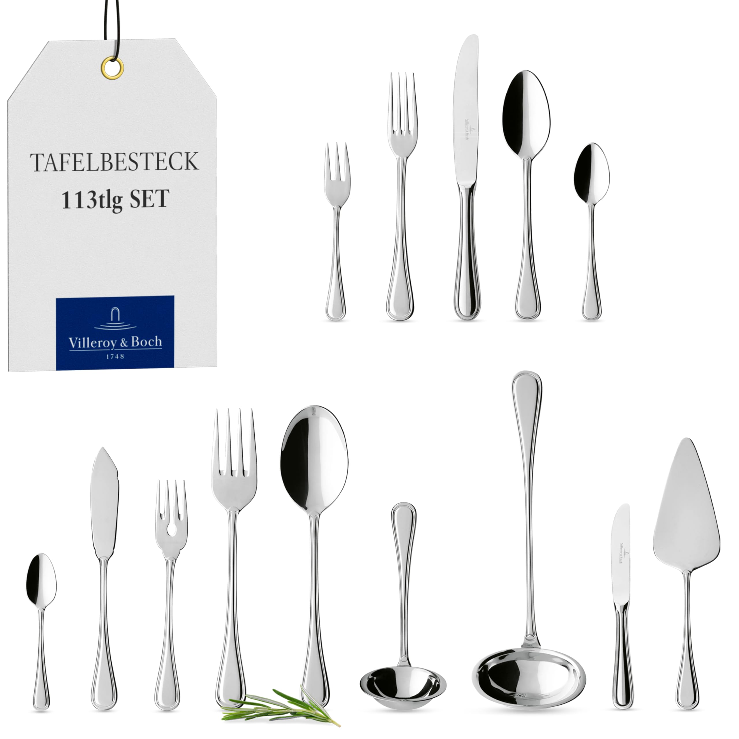 Villeroy & Boch Neufaden Merlemont Cutlery for up to 12 People, 113 Pieces, Stainless Steel