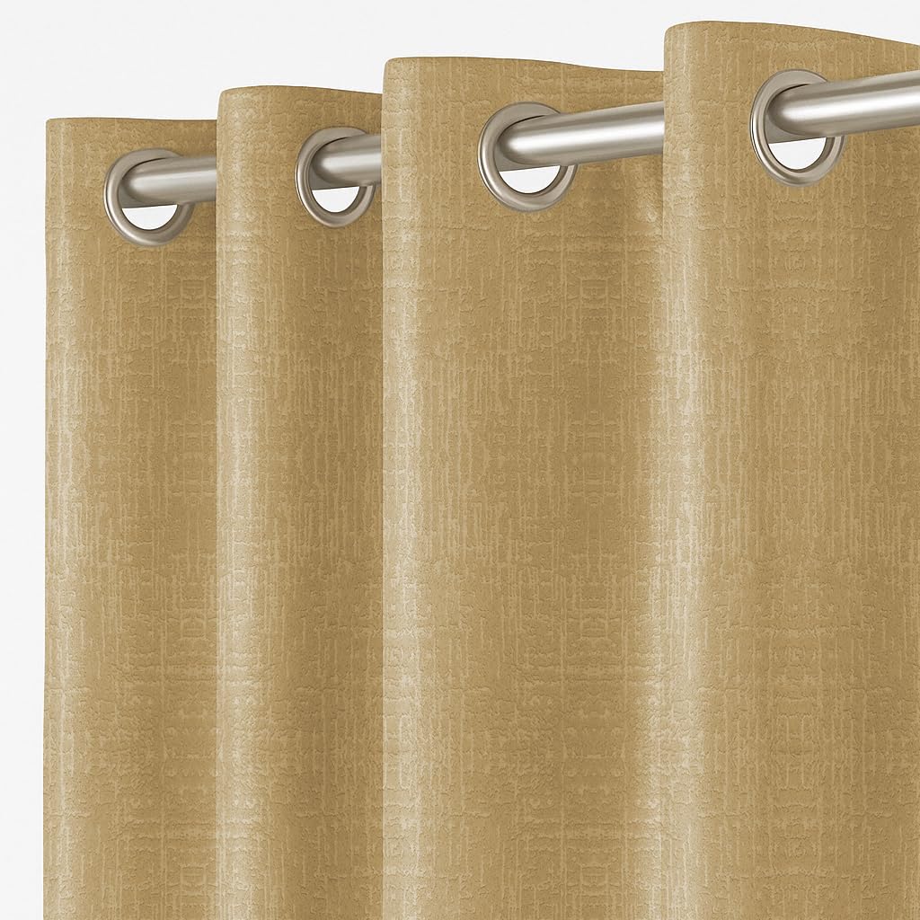 LINENWALAS 100% True Blackout Curtains 6.5 Feet Long 1 Panel, Embossed Cladding Texture, Thermal Insulated & Noise Reducing Room Darkening Curtains for Living Room (Dune)
