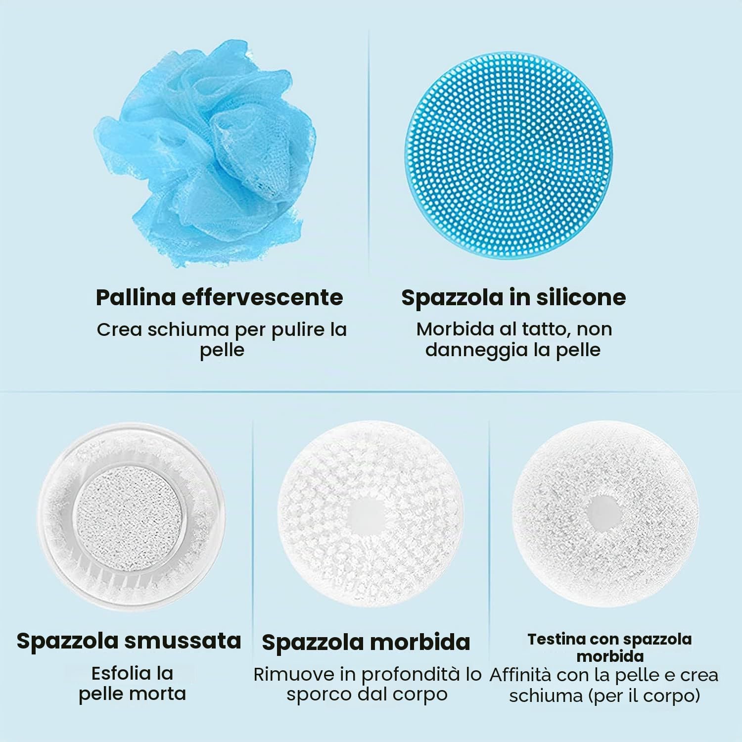 Spazzola per Corpo Doccia, Spazzola da Doccia con Manico Lungo, Elettrico Spazzola per Schiena, Spazzola Bagno Schiena,Multifunzionale con 5 Testine per Esfoliante,Pulizia Della Pelle
