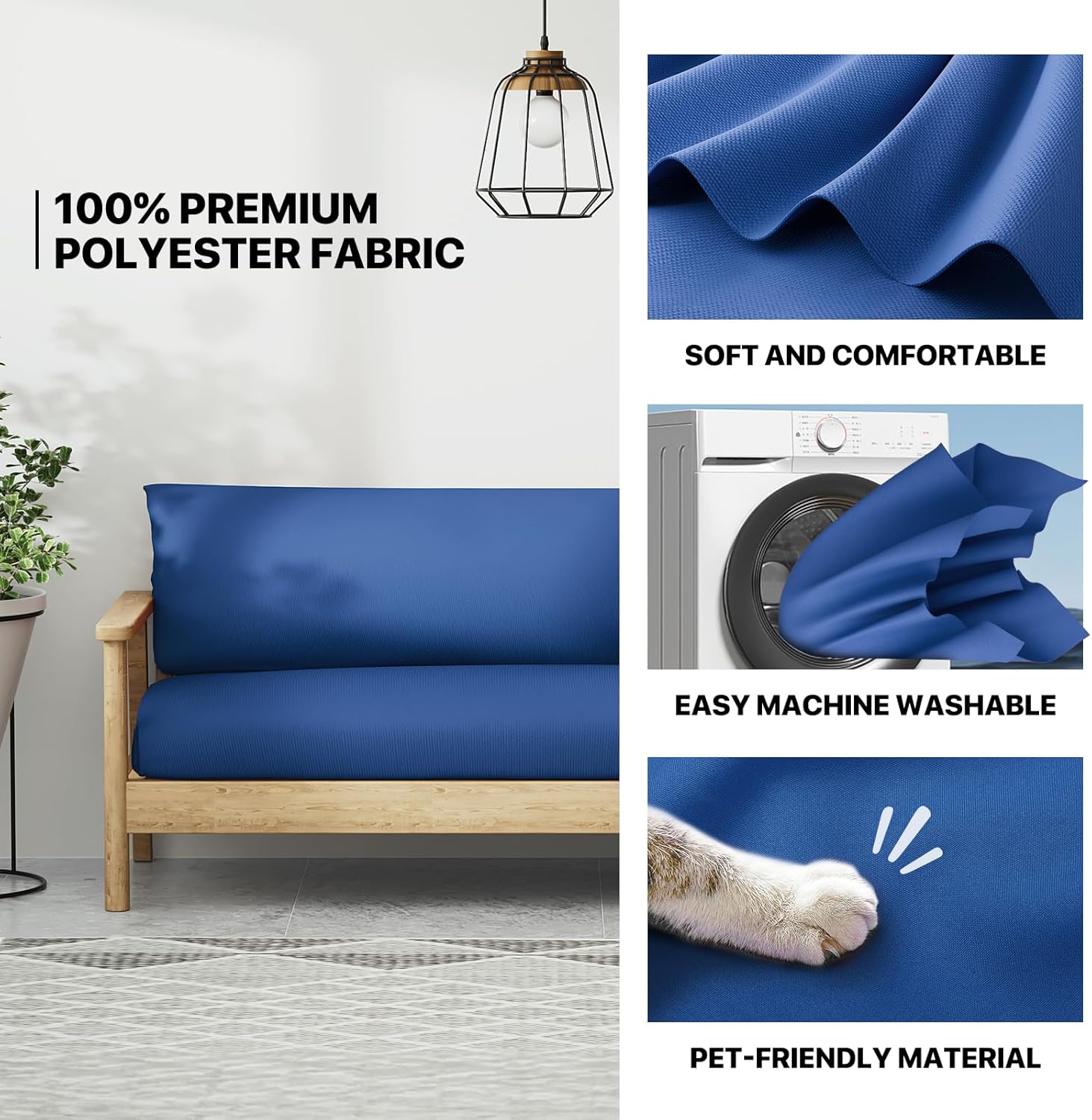 MoNiBloom Full Size Futon Cover, Armless Stretch Futon Slipcover Armless Sofa Cover Furniture Protector, Washable Zippered Rv Cushion Covers Futon Couch Cover for Adults Kids and Pets, Royal Blue