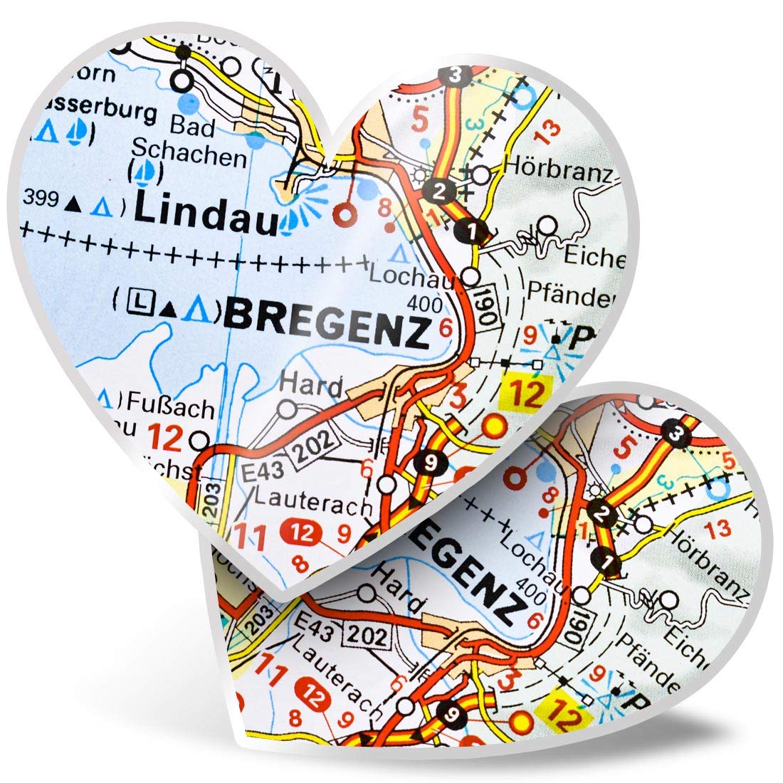 2 x 15cm Heart Stickers - Bregenz Austria Austrian City Travel Map Decals 44439