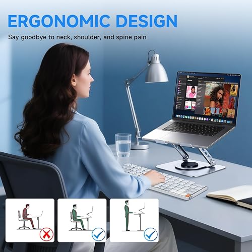 Miniatura 7 de Leeboom Soporte ergonómico para computadora portátil de aluminio giratorio de 360, soporte ajustable para portátil compatible con MacBook AirPro,