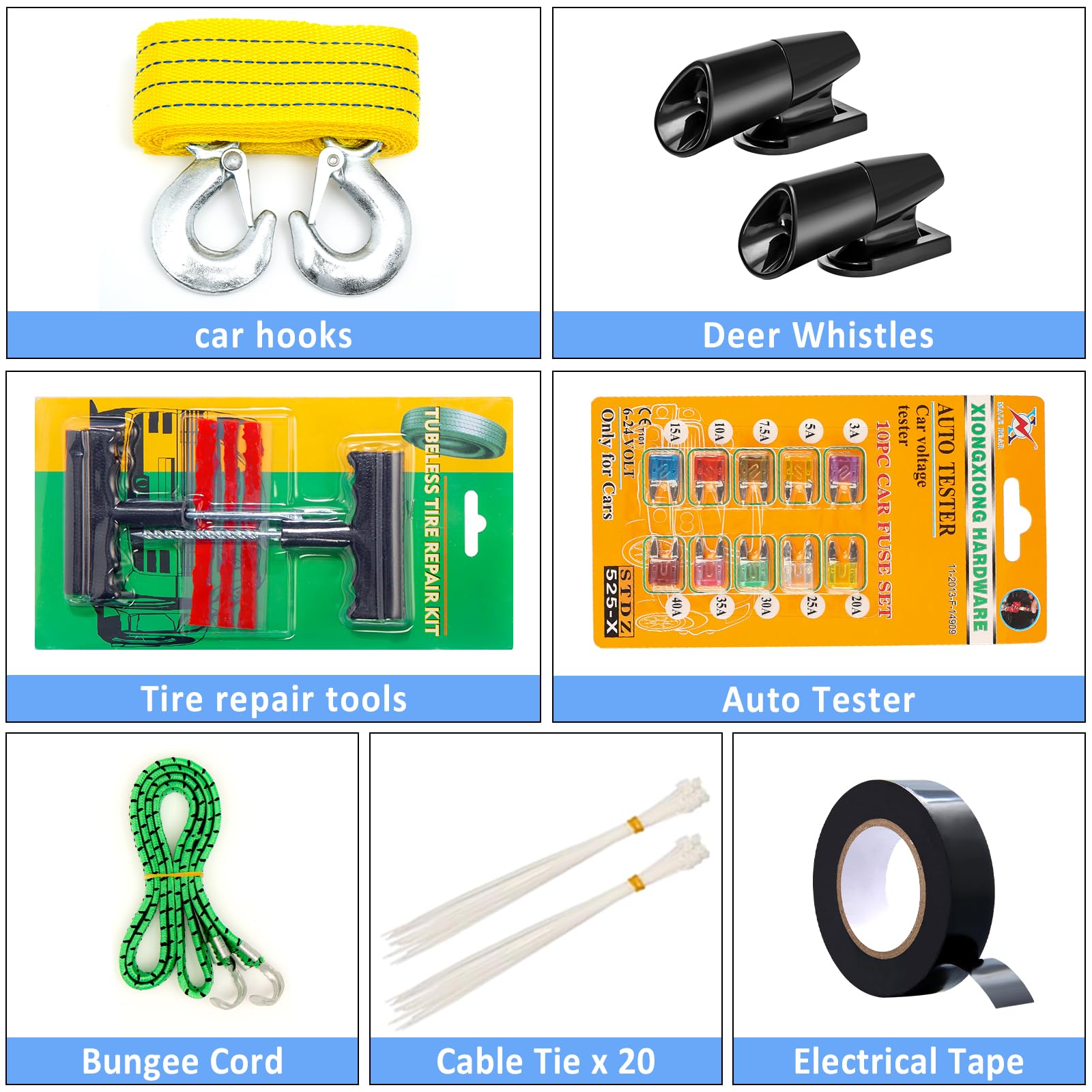 Kit di emergenza per auto, 105 pezzi
