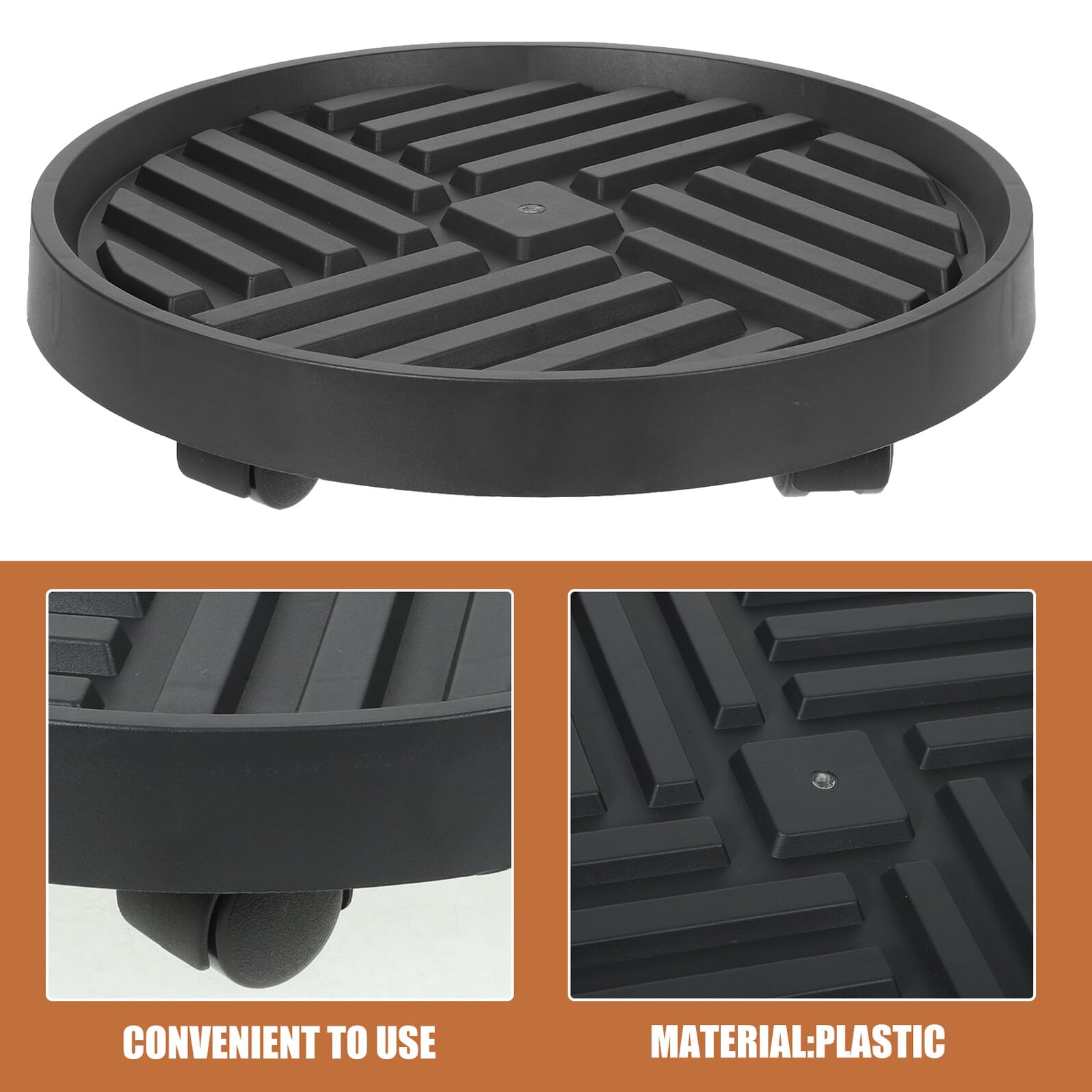 Toyvian Vassoio per Piante con Ruote in Plastica Nero, Portavaso Mobile con Funzione di Raccolta Acqua per Piante e Grandi Alberi da Interno e Balcone